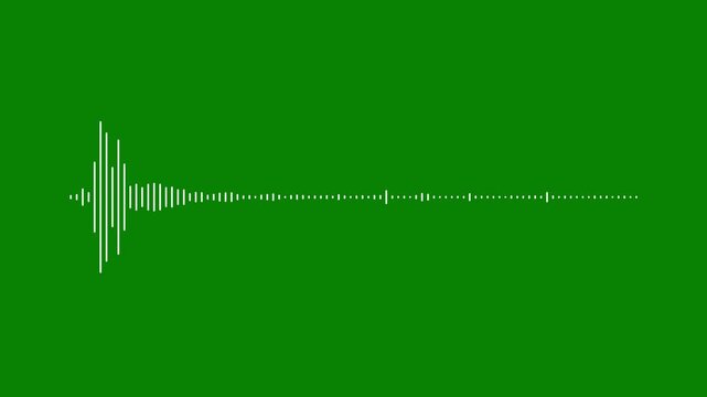 Podcast audio frequency signal meter, music equalizer rhythm bars overlay effect 4k video, white sound wave spectrum on green screen background, sound line voice record animation loop.