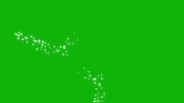 Luxury white glitter sparkles line trail, magic sparkles glitter line stars, magic dust, pixie dust path, christmas stars isolated on chroma key green screen background footage overlay 4K