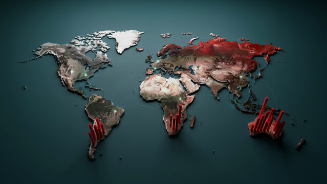 Global Pandemic Spread During Night With Red Hotspots Representing Infection Zones