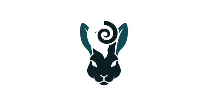 Minimalist Rabbit Head Logo with Spiral Detail