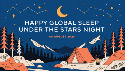 Colorful flat illustration of camping under the bright starry night sky © vectyx2