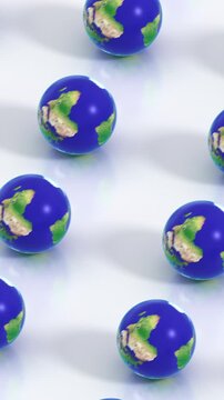 Minimalist motion design with transforming spheres in the form of Earth models. Seamless looped. 3d animation. 4k.