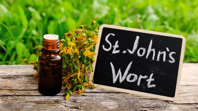 St. John's wort supplements. Selective focus.