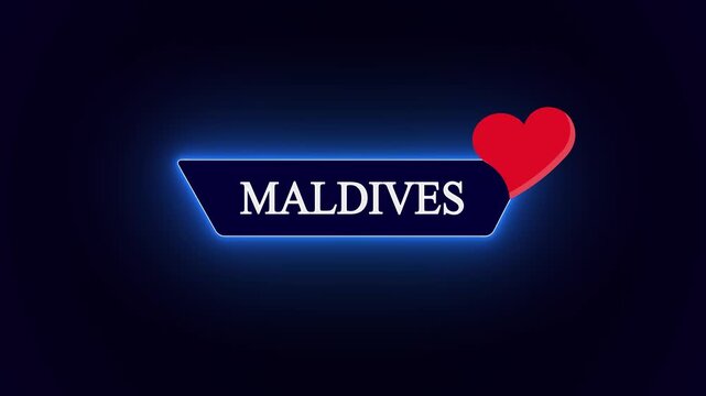 Futuristic dark interface label with Maldives text, stylized with creative neon geometry and love icon