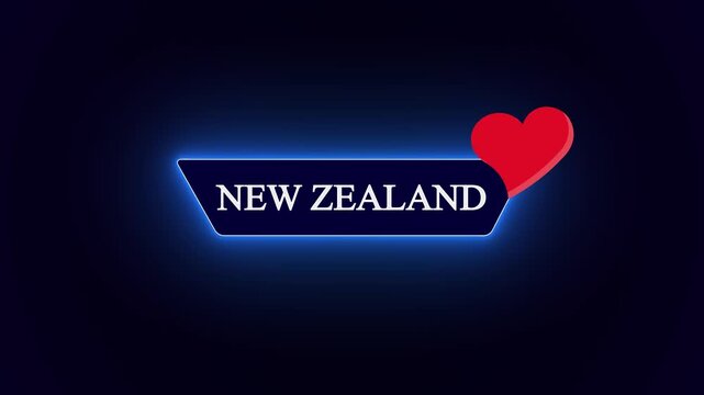 Sleek digital interface sticker with New Zealand text, stylized with glowing futuristic neon lines