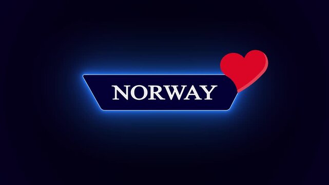 Elegant Norway nameplate graphic with neon stroke frame, paired with a vibrant red love heart marker