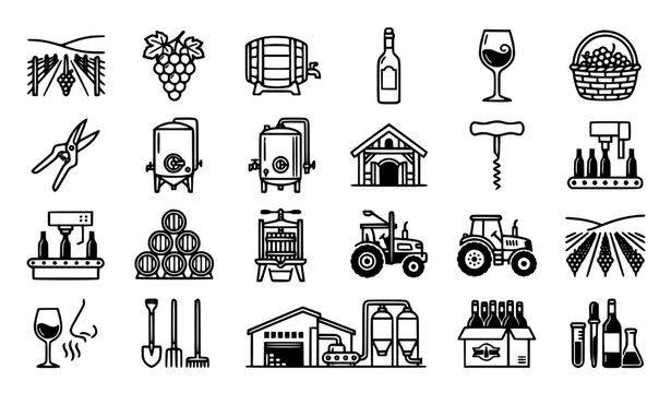 Industrial Robotic Arm and Warehouse Automation Icons Vector Set