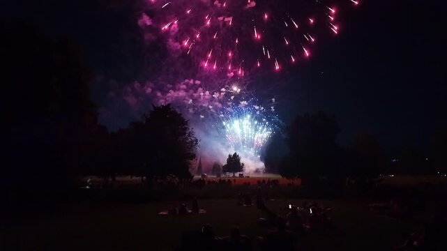 Spectacular fireworks explode over Ann Morrison Park in Boise Idaho celebrating the 250th Fourth of July