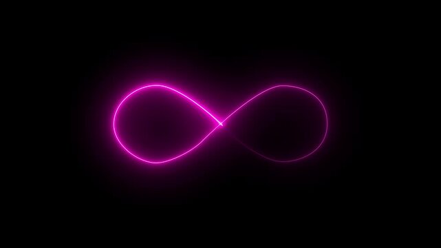 Glowing Blue Neon Infinity Symbol Seamless Loop Animation on Black Background, Eternity and Mathematical Infinity Concept