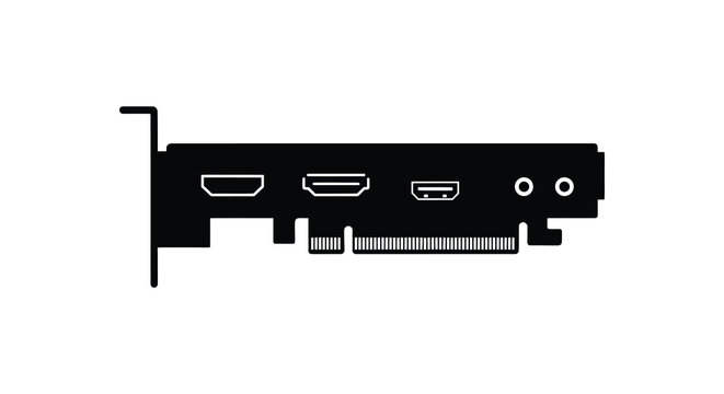 Graphics card with multiple ports depicted as a black silhouette adapter