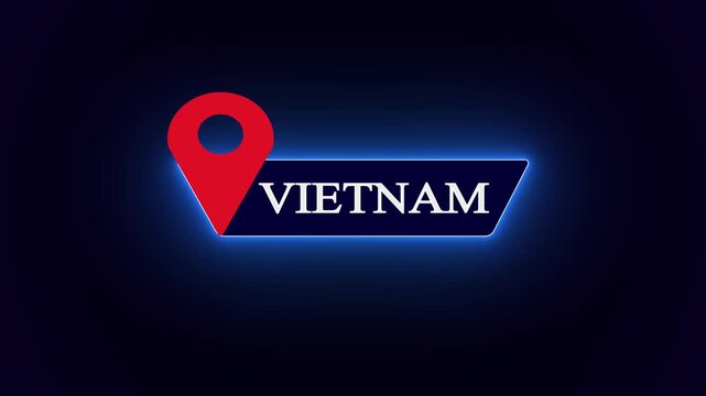 Modern lower third text asset featuring Vietnam country title, decorated with a red navigation pin shape