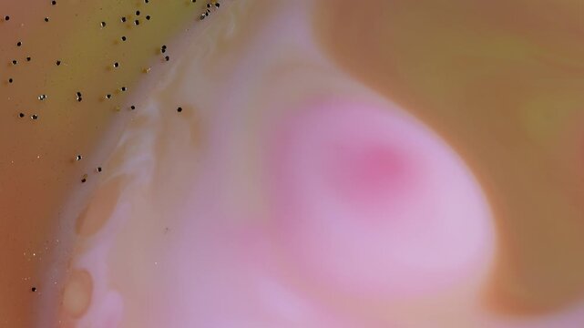 Abstract Luxury Fluid Art - Soft Pink Paint Wave with Gold Glitter Macro
