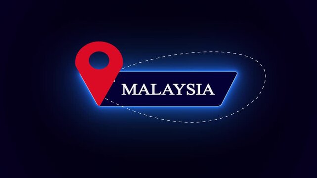 Modern Malaysia country title tag with airplane route layout, integrated with a vibrant neon light frame