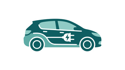 Fototapeta premium Green electric vehicle with charging indicator on hood presented in a clean, stylized flat design against a white background.