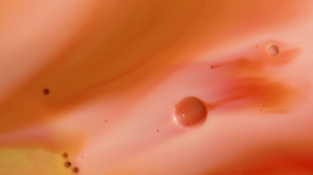 Abstract Fluid Art Macro - Swirling Terracotta Orange and Red Paint Waves