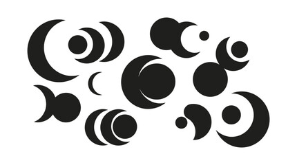 Moons in Various Phases and Shapes Forming an Abstract Design Featuring Moon, Crescent, Circle with Space and Astronomy Elements © Firoz