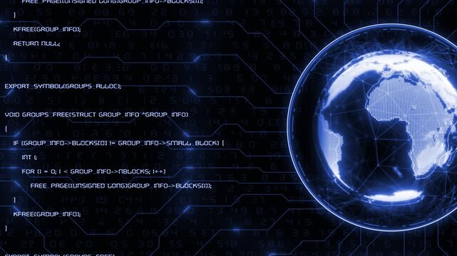 Royal blue color glowing HUD UI data transfer and trying to hack global data design dark technology background