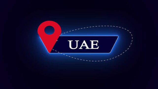 Dynamic UAE title tag for holiday vlogs, showcasing a luminous blue neon badge and dotted flight path