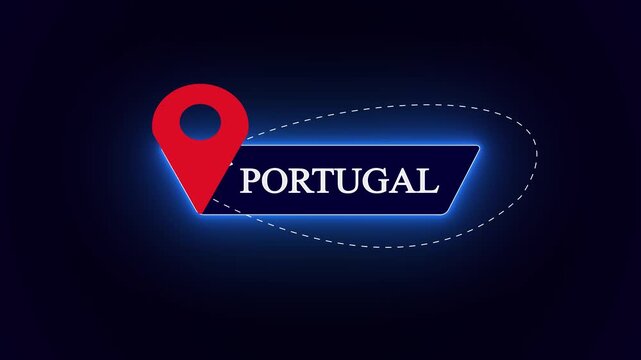 Luminous country name label template for Portugal, featuring a creative airplane loop and geometric plate