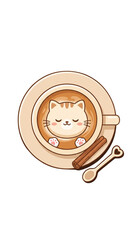 Obraz premium Cute Chibi Coffee Cup with Cat Latte Art Clipart