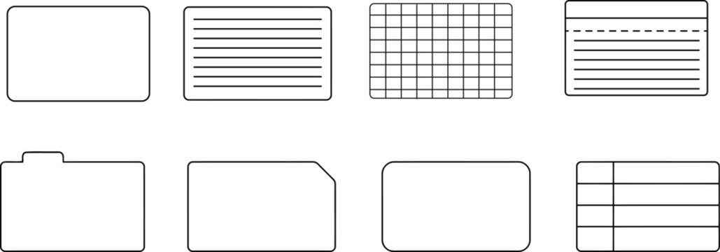 Hand drawn index card and note paper template set with sketch outlines for study and organization