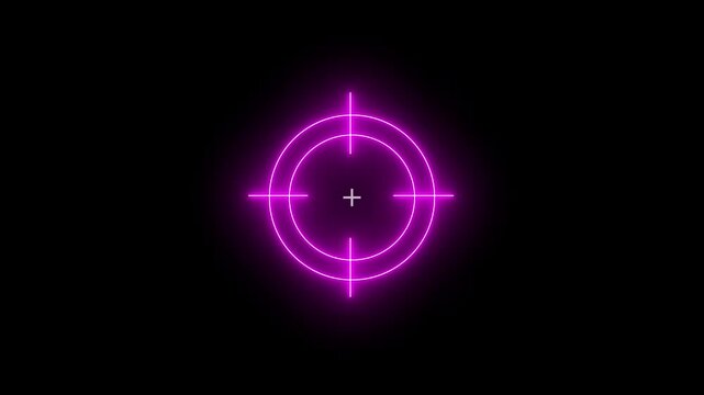 Neon pink glowing target crosshair hud overlay for gaming and sci-fi interface