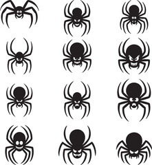 Fototapeta premium Black Spiders Isolated on White Background