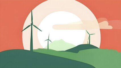 Fototapeta premium Windmill as symbol for green energy, minimalist abstract wallpaper illustration background, AI generated
