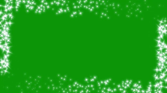 Glowing silver star particles border on magical sparkling glitter dust frame for overlay effect, bright abstract stardust animation background for  green screen videos. 4k loop animation