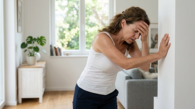 An adult female feeling dizzy and disoriented from Meniere's disease.