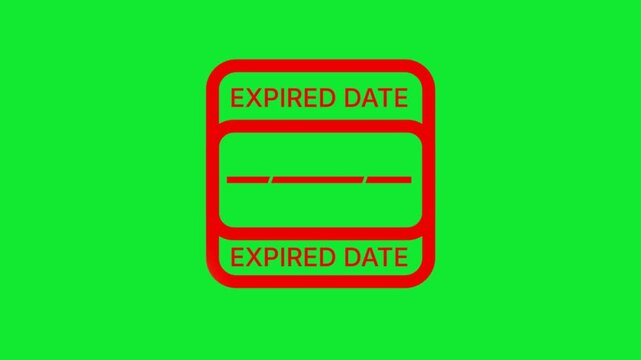 Expired Date Stamp Animation Red Glowing Green Screen