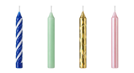 Naklejka premium Four festive birthday cake candles isolated on transparent background