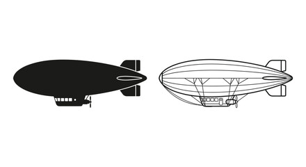 Airship Silhouette And Line Drawing On White Background © Md