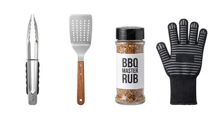 Fototapeta na wymiar Barbecue cooking tools and spices isolated on transparent background