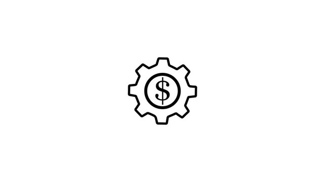 Minimalist black rotating gear icon with a dollar symbol in the center, financial process or economic engine animation for UI/UX motion graphics on white background.4K Animation Stock Video.