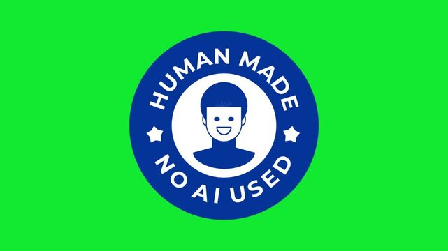 Human Made No AI Used Badge Animation Green Screen Motion Graphic