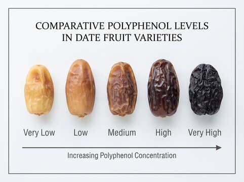 Polyphenol Levels in Date Fruits Comparison Scientific Illustration