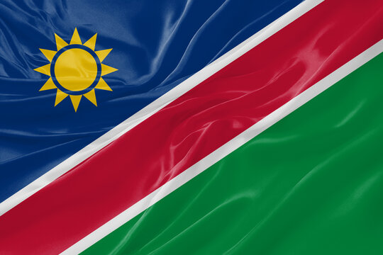 Namibia Waving Flag Background with Silk Fabric Texture