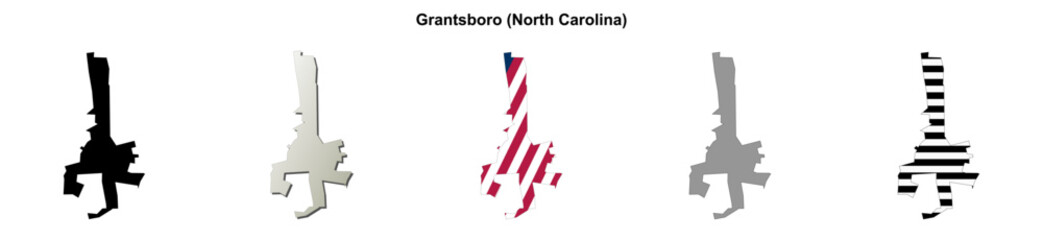 Obraz premium Grantsboro (North Carolina) blank outline map set