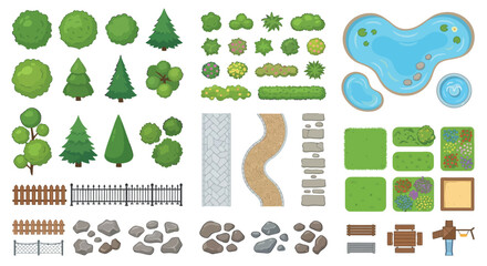Top down Landscape Elements Vector Illustration On White Background © SHANTI