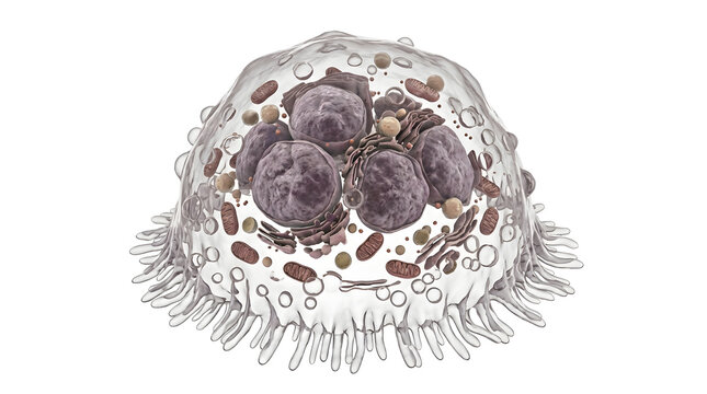 Hyper-Realistic 3D Render of a Multinucleated Osteoclast Cell Showing Internal Organelles Isolated on White Background
