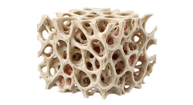 Hyper-Realistic 3D Render of Spongy Cancellous Bone Tissue Microstructure Isolated on White