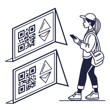 Woman scanning qr codes on information displays with scanning technology smartphone lifestyle