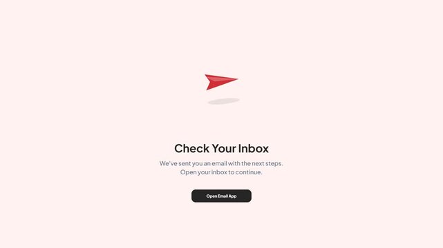 Check Your Inbox Email Verification Screen with Animated Red Paper Airplane Icon