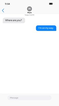 Mobile Chat Interface Mockup on White Screen with Text Message Conversation and Automated Reply Options for Smart Messaging Application