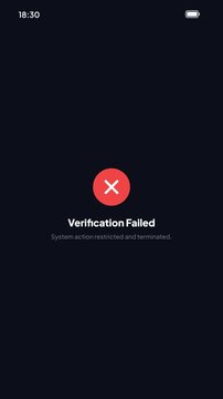 Mobile App Dark Mode Captcha Challenge Failure Screen Presenting Incorrect Input Code and Verification Failed Alert Message