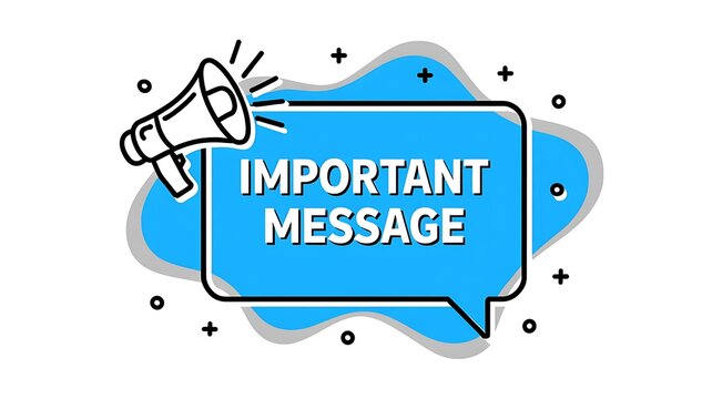 Megaphone announcement, important message sign, blue speech bubble, notification icon