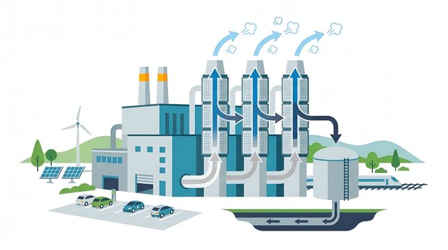 Carbon Capture and Storage CCS Process Diagram for Industrial Emission Reduction