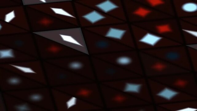 Geometric Pattern Lighting Display with Moving Triangles in Dim Grid