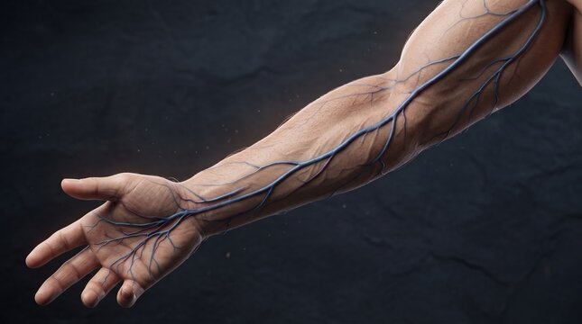 Human arm with visible veins, anatomical illustration, medical concept, healthcare education